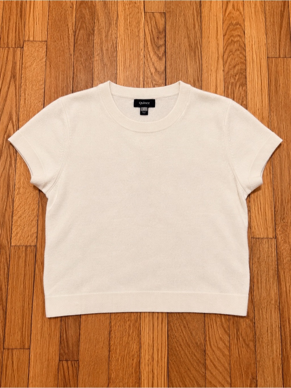 Quince Cream Short-Sleeve Crewneck Sweater Top